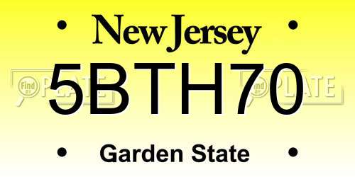 5BTH70 New Jersey License Plate