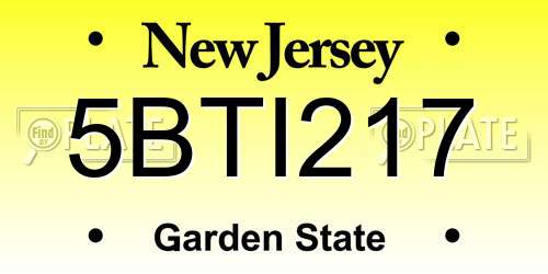 5BTI217 New Jersey License Plate
