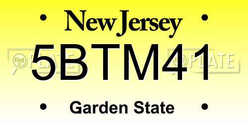 5BTM41 New Jersey License Plate