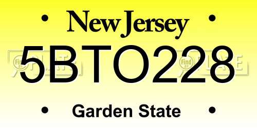 5BTO228 New Jersey License Plate