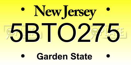 5BTO275 New Jersey License Plate