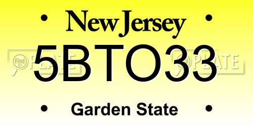 5BTO33 New Jersey License Plate
