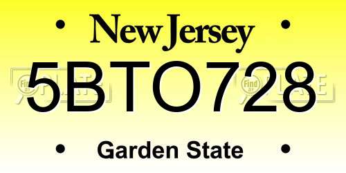 5BTO728 New Jersey License Plate