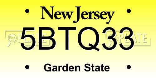 5BTQ33 New Jersey License Plate