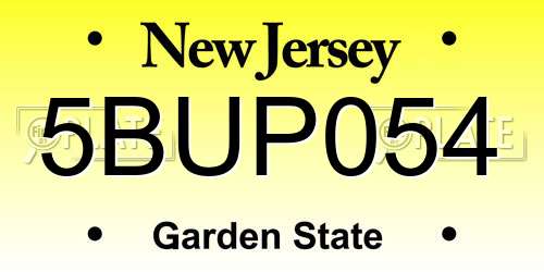 5BUP054 New Jersey License Plate