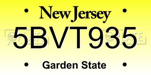 5BVT935 New Jersey License Plate
