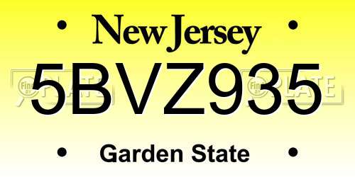 5BVZ935 New Jersey License Plate