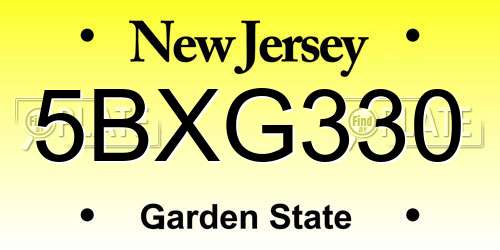 5BXG330 New Jersey License Plate