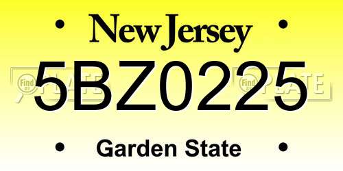 5BZ0225 New Jersey License Plate
