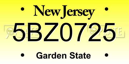 5BZ0725 New Jersey License Plate