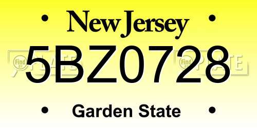 5BZ0728 New Jersey License Plate