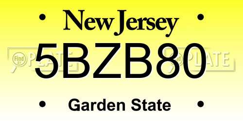 5BZB80 New Jersey License Plate