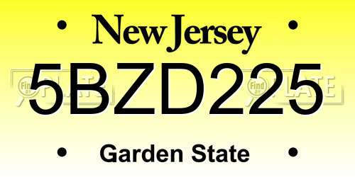 5BZD225 New Jersey License Plate