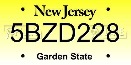5BZD228 New Jersey License Plate