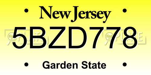 5BZD778 New Jersey License Plate