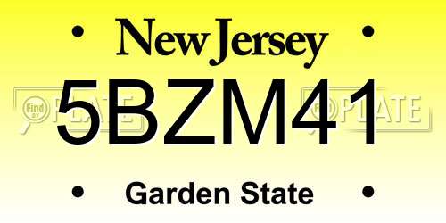 5BZM41 New Jersey License Plate
