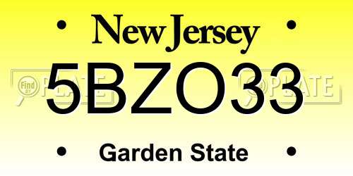 5BZO33 New Jersey License Plate