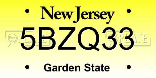 5BZQ33 New Jersey License Plate