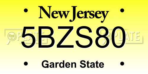 5BZS80 New Jersey License Plate