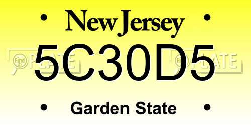 5C30D5 New Jersey License Plate