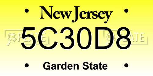 5C30D8 New Jersey License Plate