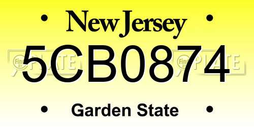 5CB0874 New Jersey License Plate