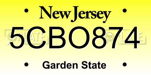 5CBO874 New Jersey License Plate