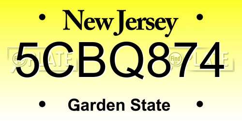 5CBQ874 New Jersey License Plate