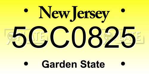 5CC0825 New Jersey License Plate