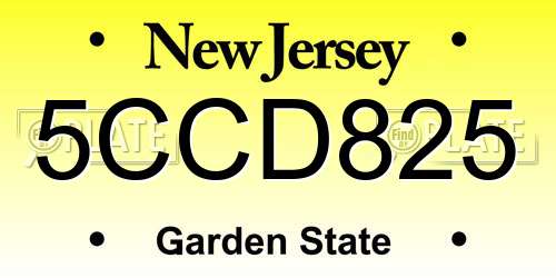5CCD825 New Jersey License Plate