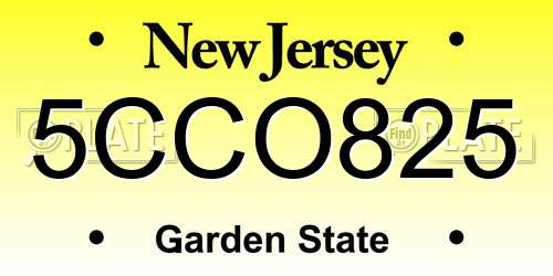 5CCO825 New Jersey License Plate