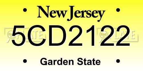 5CD2122 New Jersey License Plate