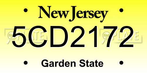 5CD2172 New Jersey License Plate