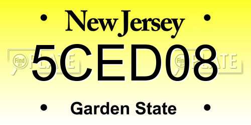 5CED08 New Jersey License Plate
