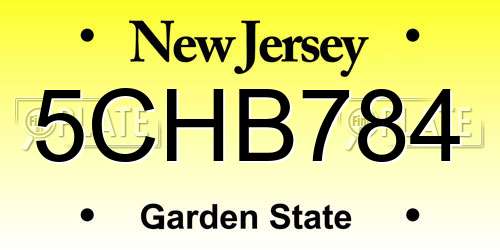5CHB784 New Jersey License Plate