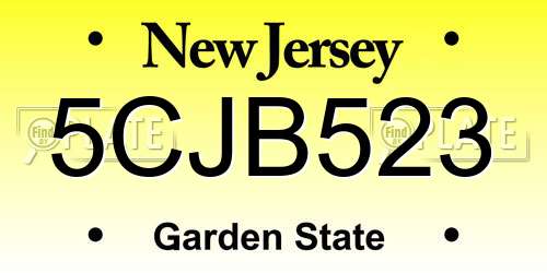 5CJB523 New Jersey License Plate