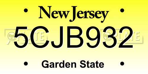 5CJB932 New Jersey License Plate