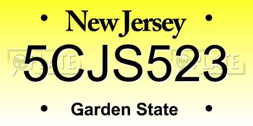 5CJS523 New Jersey License Plate