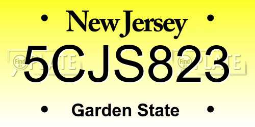 5CJS823 New Jersey License Plate
