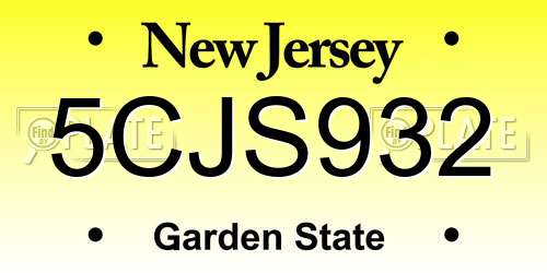 5CJS932 New Jersey License Plate