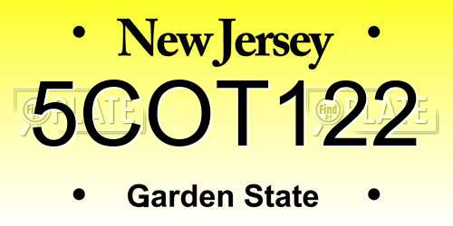 5COT122 New Jersey License Plate