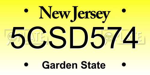 5CSD574 New Jersey License Plate
