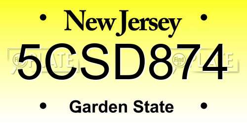 5CSD874 New Jersey License Plate