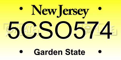 5CSO574 New Jersey License Plate