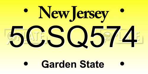 5CSQ574 New Jersey License Plate