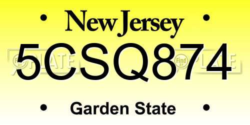 5CSQ874 New Jersey License Plate