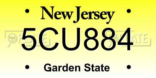 5CU884 New Jersey License Plate