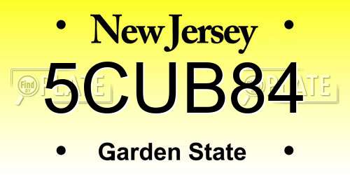 5CUB84 New Jersey License Plate