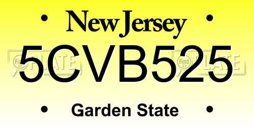 5CVB525 New Jersey License Plate