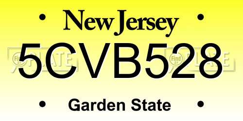 5CVB528 New Jersey License Plate